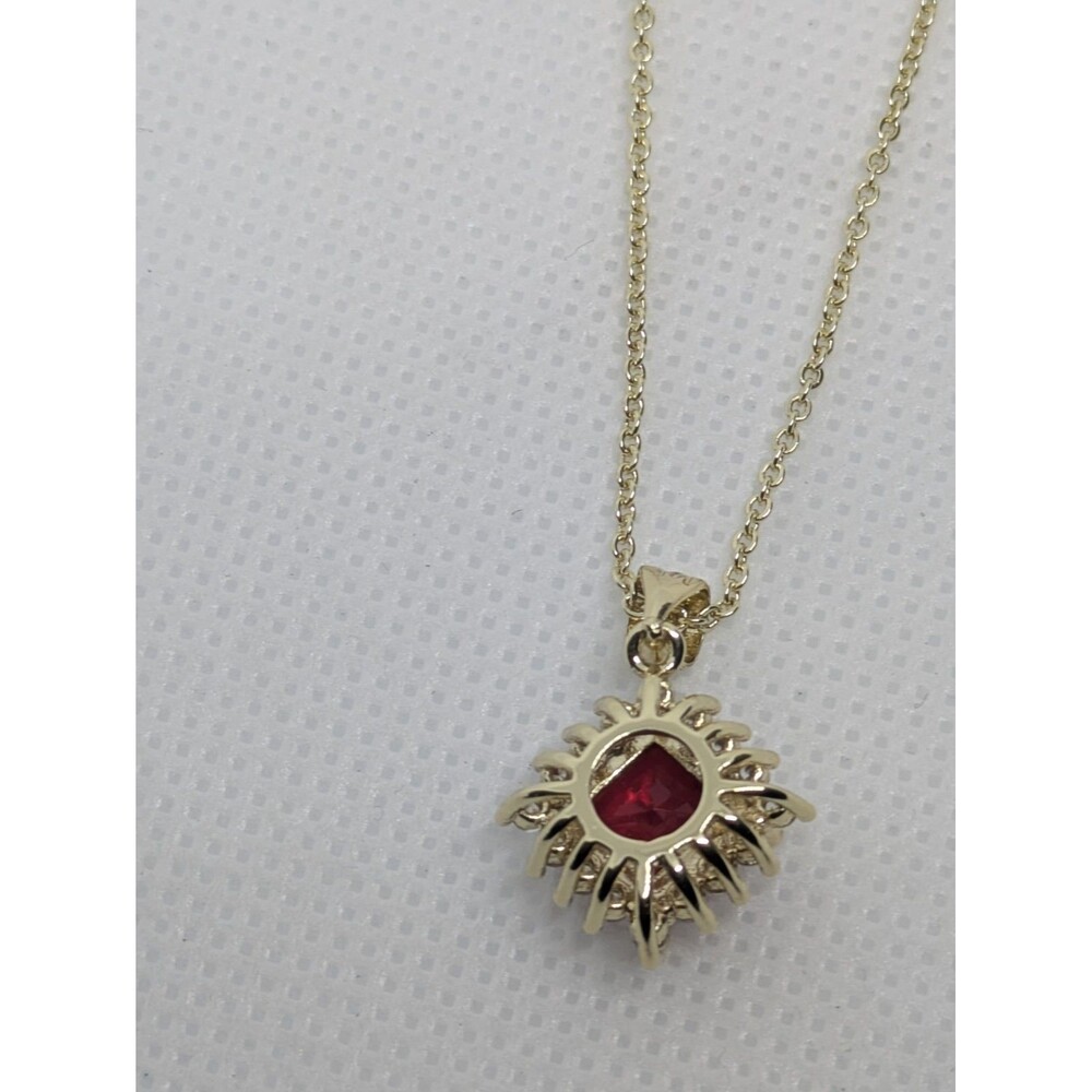 Womens Brand new (W/ Tag) Fine Red Halo Cz Corundum Pendant W/ 16-18in. Chain - Picture 7 of 12
